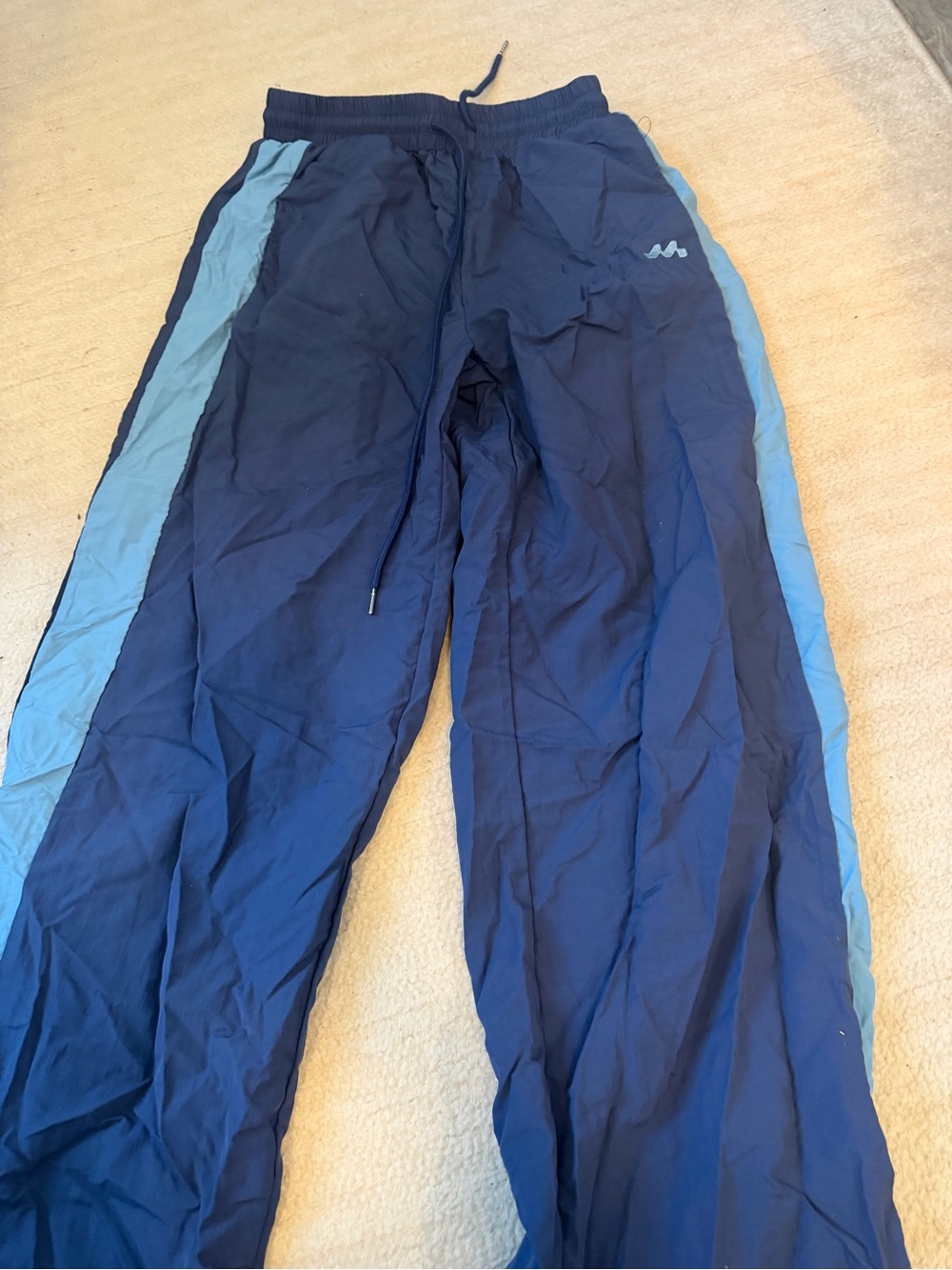 Navy Blue Track Pants with Light Blue Side Stripes